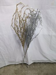 (3)  Artificial Silver & Gold Floral Spray Picks