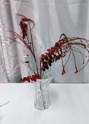 (4)  Artificial Red, Silver & Green Tone Spray Picks - Vase Not Included