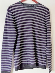 Vince Merino Wool Blend Crewneck Women's Sweater In Gray And Deep Purple Stripes (Size M)