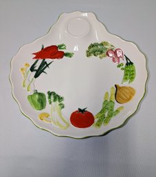 Vintage Hand-painted Porcelain Vegetable & Dip -themed Serving Dish/Bowl, Made In Japan