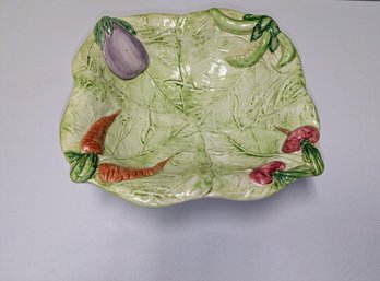 Vintage Hand Painted Italian Ceramic Square Serving Bowl