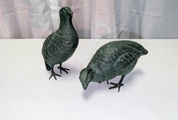 Vintage Pair Of Cast Metal Quail Figurines