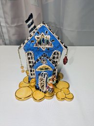 Vintage 2004 Blue Sky Clayworks Hanukkah House Tealight Holder, By Heather Goldmic