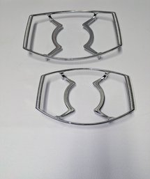 Vintage Set Of 2 Different Sized Corning Ware Chrome Metal Casserole Dish Stands / Cradles