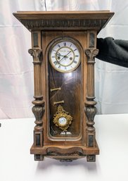 Antique  Made In Spain, Ornate Solid Wood Carved Walnut Haning Clock (Pedulum Not Attached / Not Working)