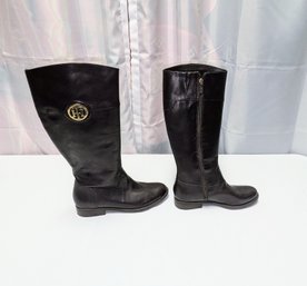 Tommy Hilfiger Womens Tall Riding Boots Brown Faux Leather Zipper Logo, Sz 8 - No Box