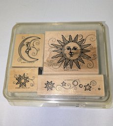 Stampin Up, Sun Moon Stars Set Of 4 Celestial Rubber Stamps