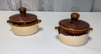 Set Of (2) Unbranded Covered Soup/Chili Crock Bowls With Handles