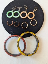 Eclectic Boho Jewelry Set  Mother Of Pearl Hoops, Copper Filigree, And Artisan Bangles