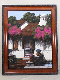 Large Signed Landscape Painting Colonial-Style Courtyard Signed E. Rali #7