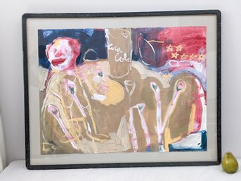 Large Painting On Paper Of A Clown Abstract Signed ML #8
