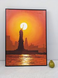 Vintage Framed Oil On Canvas Painting Of The Statue Of Liberty Signed Y. Chalfant 1986 #9