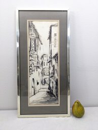 Vintage Signed Ink Drawing Of A European Cityscape, 1975 #19