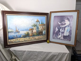 Collection Of Two, A Signed Landscape Painting And A Poster Of A Little Girl And Her Dog #32