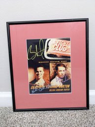 Signed Fight Club Movie Poster Brad Pit, Edward Norton And Helena Bonham Carter Autographs