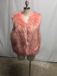 A & O International Pink With Black Faux Fur Accent Vest - Large