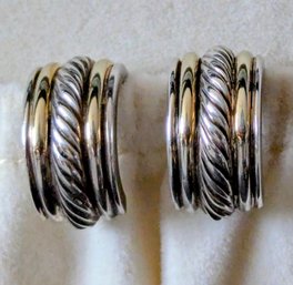 David Yurman's  Signed Sterling And 14Kt. Gold Huggie Hoop Earrings From His Cable Collection - Retail $750