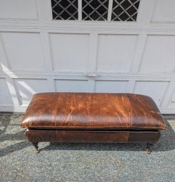 Vintage Restoration Hardware Leather Ottoman Bench On Wheels