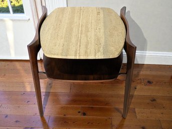 MCM  Sculpted Walnut & Italian Travertine Side Table - 2 Of 2
