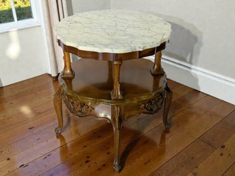 Antique/Vintage Victorian-style Scallop Top Detailed Marble Top Table - 1 Of 2
