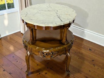 Antique/Vintage Victorian-style Scallop Top Detailed Marble Top Table - 2 Of 2