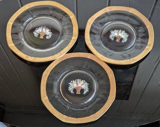 Gold Encrusted Floral Basket Depression Glass Plates