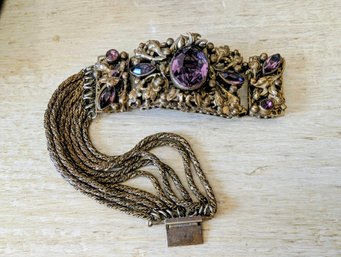 Rare Antique  1930's Victorian Era Unisigned Joseff Of Hollywood Amethyst -Colored Festoon Bracelet.
