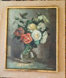 Jeannette Slager (1883 - 1965) Enchanting Signed Still Life Oil Painting - Roses In Glass Vase