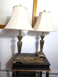 Pair Of Metal Table Lamps With A Brass Finish