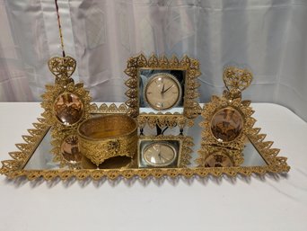 Vintage Ormolu Filagree Rose Dresser 5 Piece Vanity Set  -  Collector Item