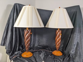 A Pair Of Wood Table Lamps