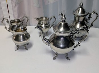 Vintage Silver On Copper Birmingham Silver Co., Ornate Detailed 5 Piece Tea/Coffee Service Set