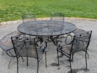 Vintage 7-Piece Black Wrought Iron Outdoor Patio Set