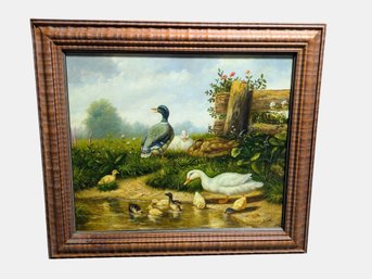 Vintage Framed Signed D. Smith Oil Painting - Ducks With Their Ducklings