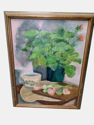 Framed Vintage Signed Still Life Painting Flowers On The Table