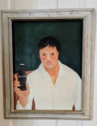 Original Acryllic Painting By Larry Zingale Of Man With Coca Cola Bottle