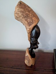 Hand-Carved African Ebony Wood Head Sculpture