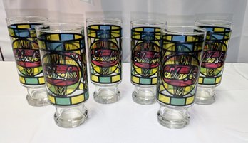 1970s Vintage Set Of (6) Anchor Hocking Stained Glass Schafer Pedestal Beer Glasses