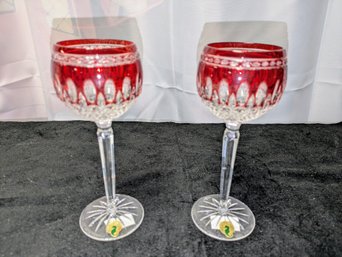 1990s Marked Waterford Crystal Clarendon Ruby Red Hock Glass