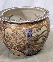 Vintage Satsuma Style Porcelain Hand-Painted Fish Bowl Jardiniere