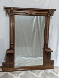 Antique Victorian-era  Hand-Carved, Solid Walnut, Eastlake Style Hall Pier Mirror