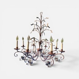 Rustic Electric Light Chandelier With Rubbed Bronze Finish And Eight Lights