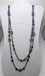 WHBM (White House Black Market) Double Strand Black Chain & Glass Stone Accents