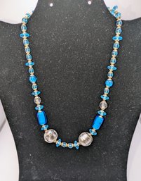 Hillary London Murano Glass Blue, Clear & Silver Tone Beaded Necklace