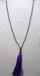 Lavender/Purple Glass Beaded Necklace With Tassel Accent
