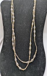Long Gray & Clear Glass Beaded Necklace