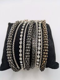 Silvertone Multi Chain & Rhinestone Magnetic Close Bracelet