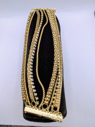 Gold Tone Multi Chain & Rhinestone Magnetic Close Bracelet