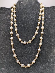 Vintage  Long Signed Michael Dawkins .925 Steling Silver & Pearl Necklace With Toggle Closure