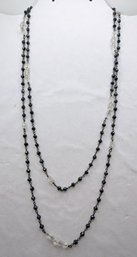 Vintage Signed Deb Guyot Long Sterling .925 Clasp Black & Clear Glass Beaded Necklace